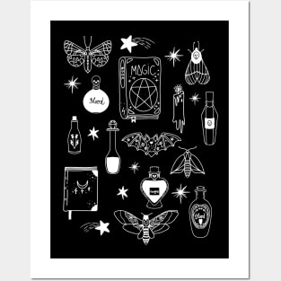 Black Magic Witchy Halloween Doodles - Potions and Things Dark Posters and Art